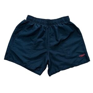 Vintage 90s Speedo Spellout Logo Black Swim Sport Trunks Mesh Lined Board Shorts